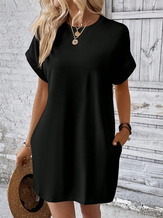 The Round Neck Short Sleeve Mini Dress