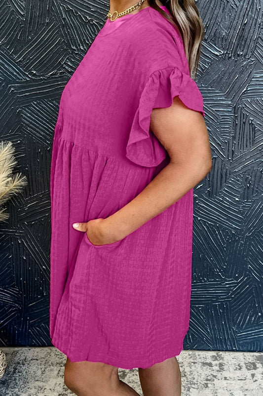 The Cerise Flounce Sleeve Mini Dress