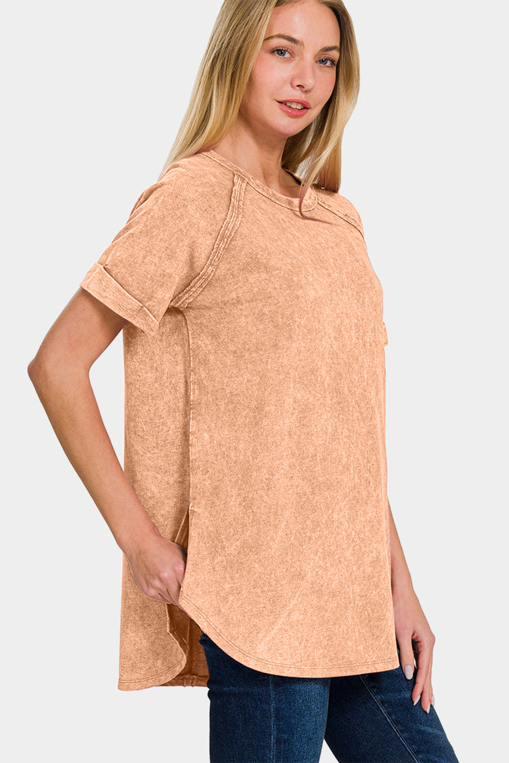 The Heathered Round Neck Short Sleeve Top