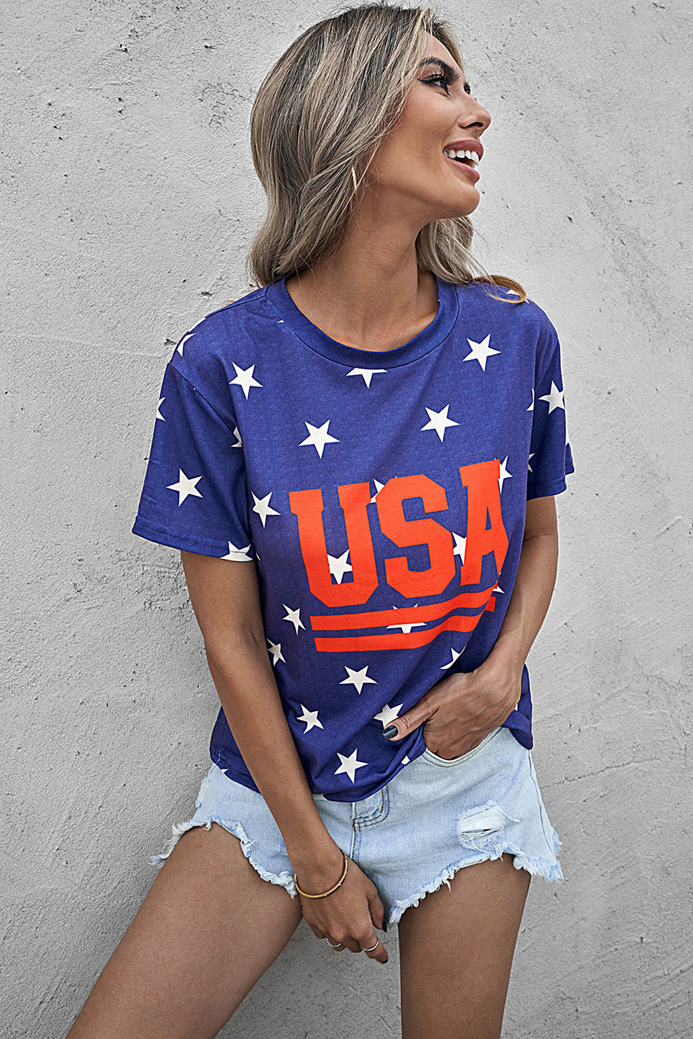 The USA Star Print Round Neck T-Shirt