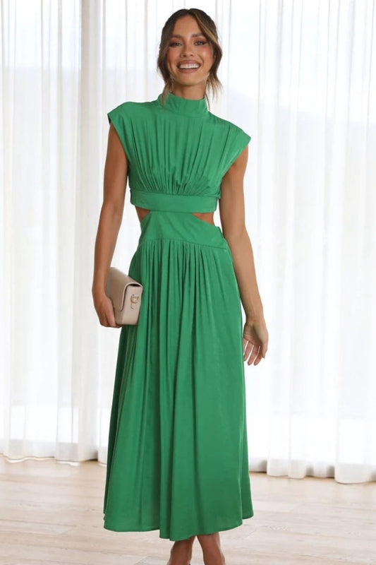 The Cutout Mock Neck Sleeveless Ruched Dress