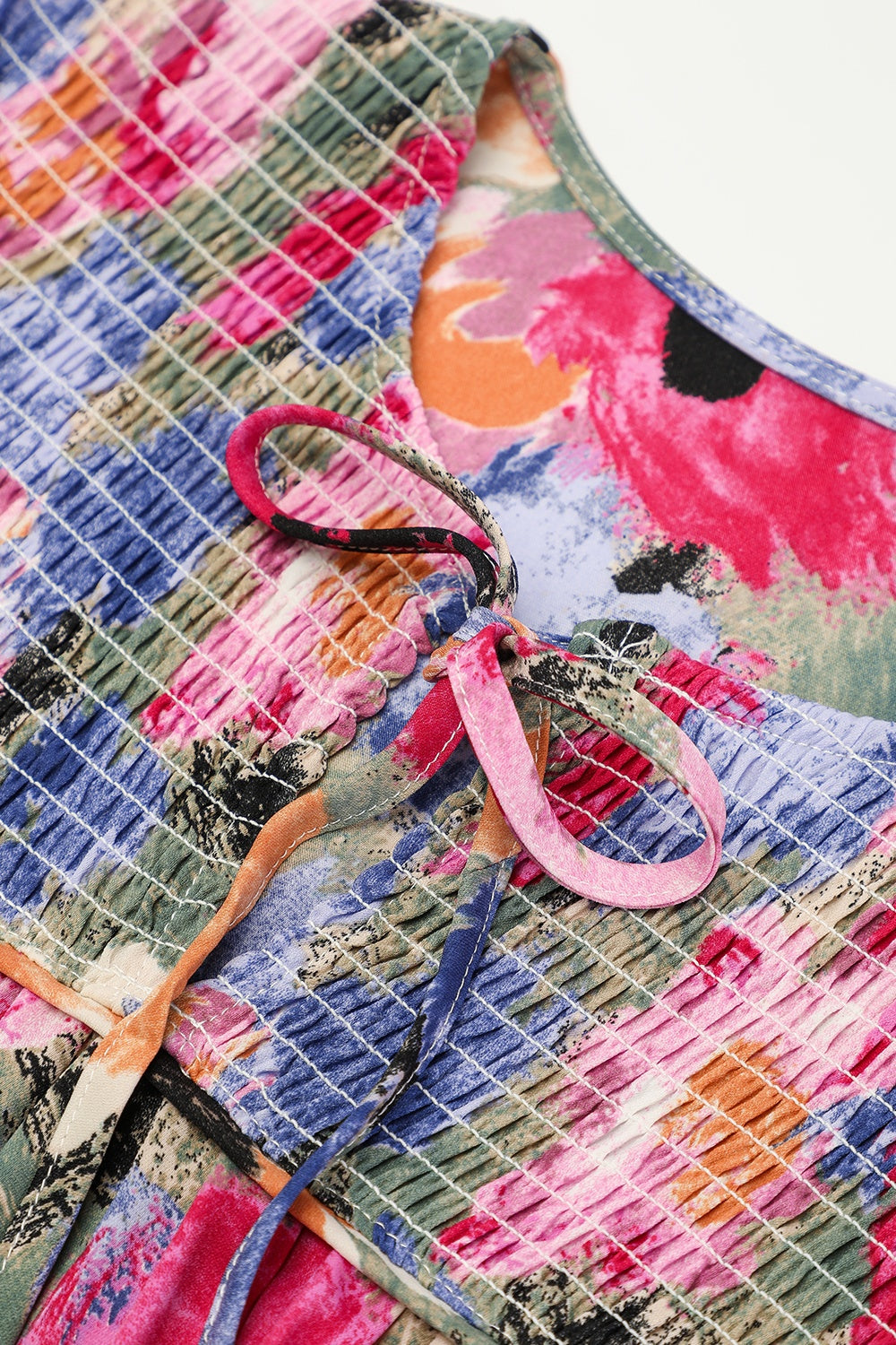 The Floral Tie Neck Long Sleeve Mini Dress