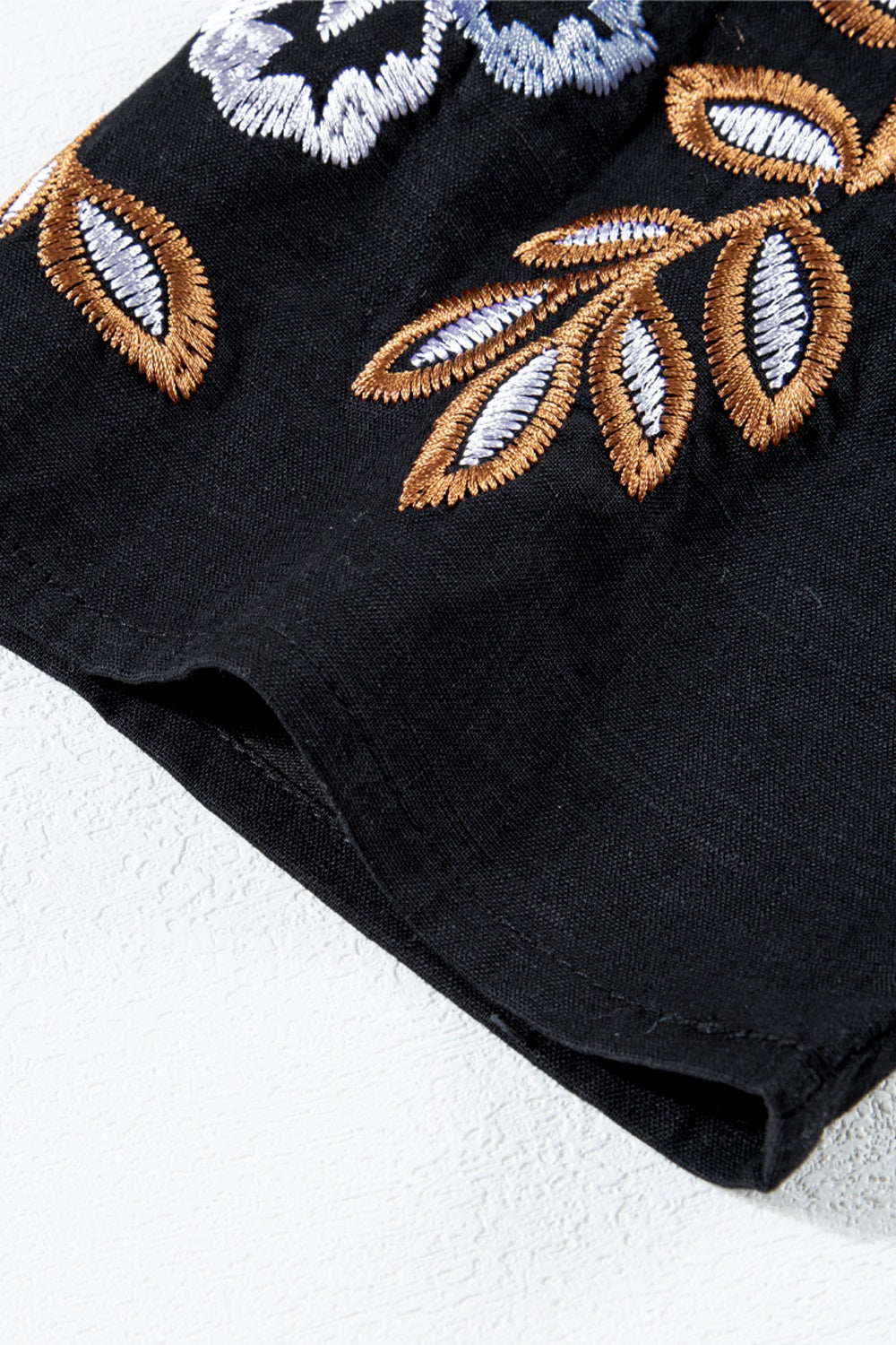 The Black Embroidered Three-Quarter Sleeve Blouse