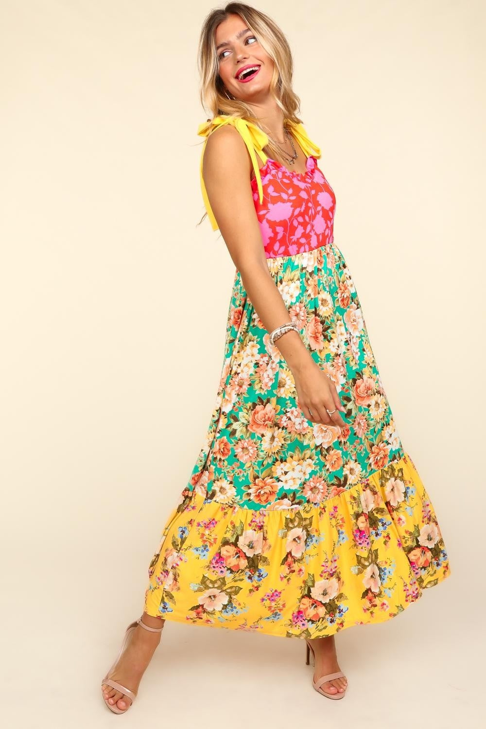 The Floral Color Block Maxi Dress with Pockets