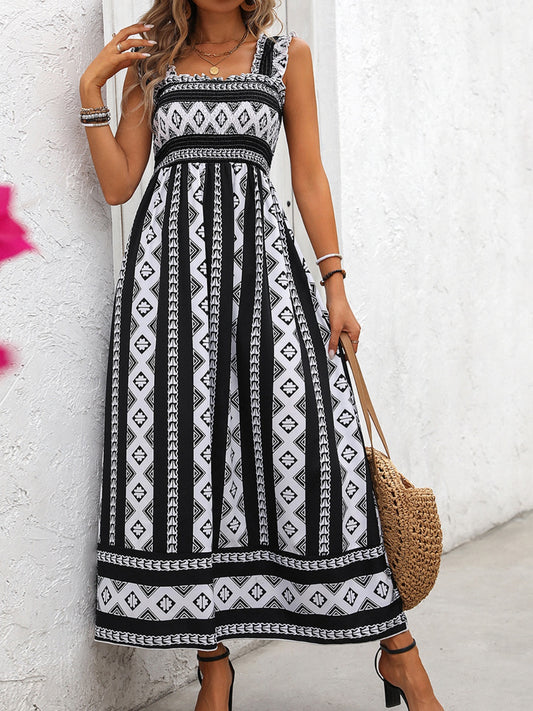 The Printed Square Neck Wide Strap Cami Dress