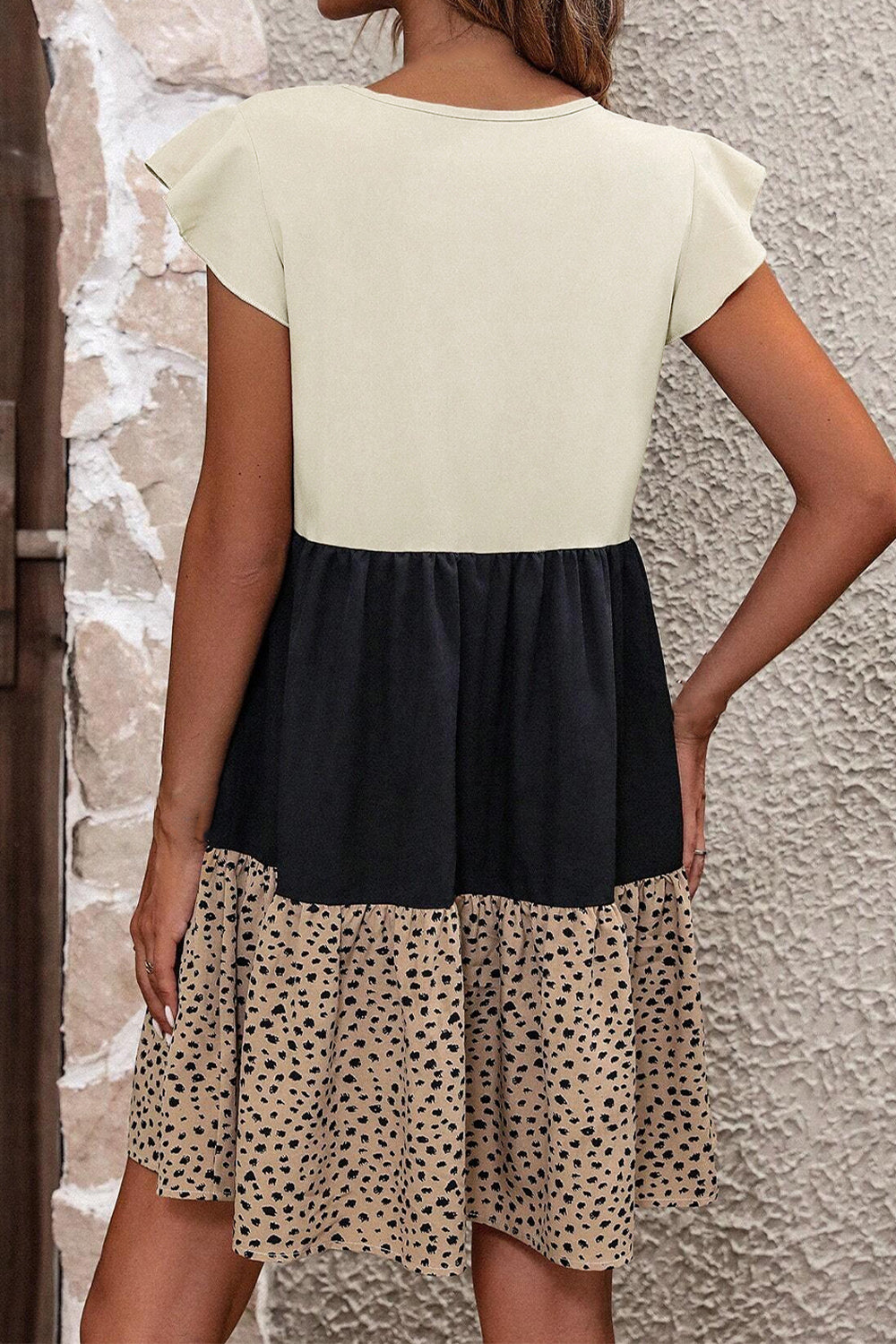 The Ruffled Color Block Cap Sleeve Mini Dress