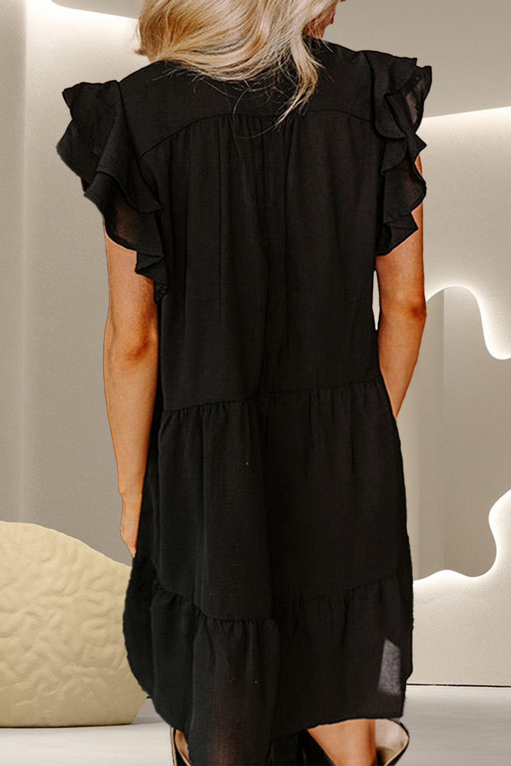 The Embroidered Ruffled Cap Sleeve Mini Dress