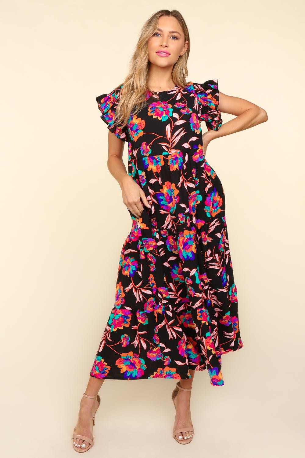 The Floral Flutter Cap Sleeve Dress