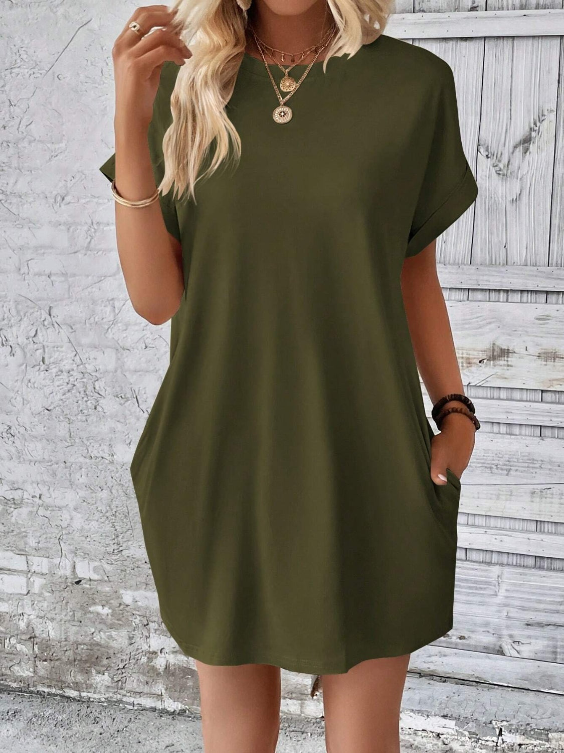 The Round Neck Short Sleeve Mini Dress