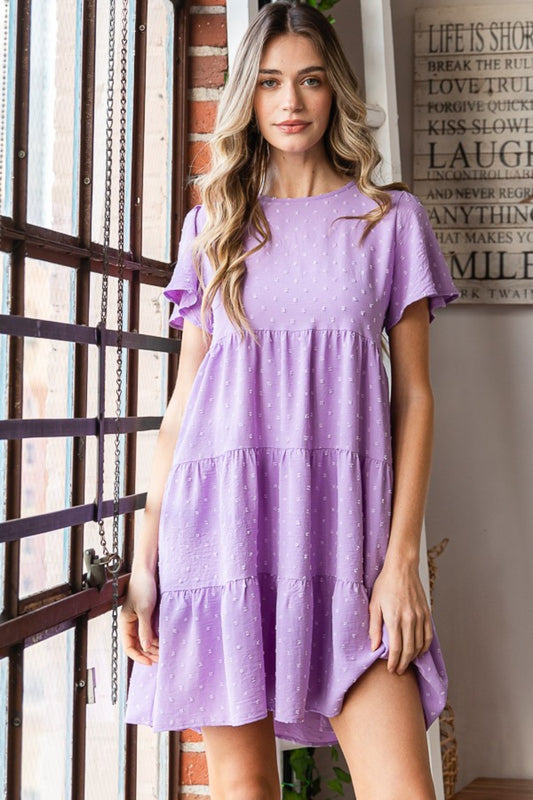 The Lilac Swiss Dot Short Sleeve Tiered Dress