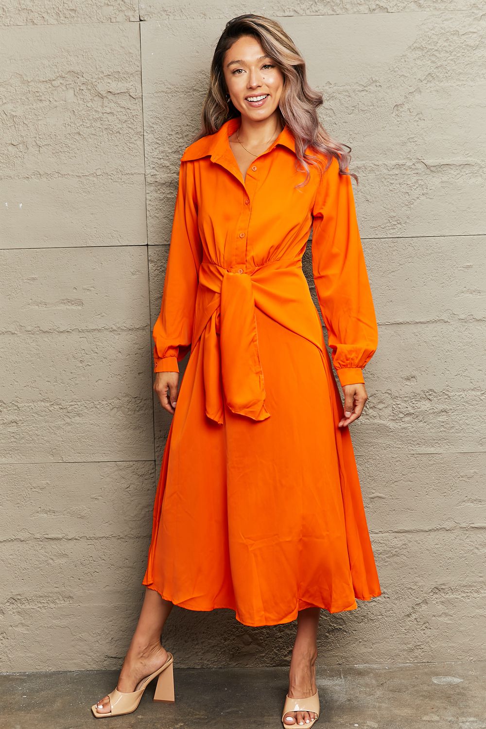 The Collared Neck Twisted Midi Dress