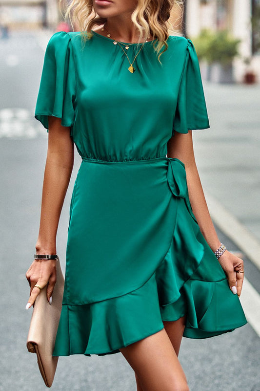 The Forest Green Flutter Sleeve Dress
