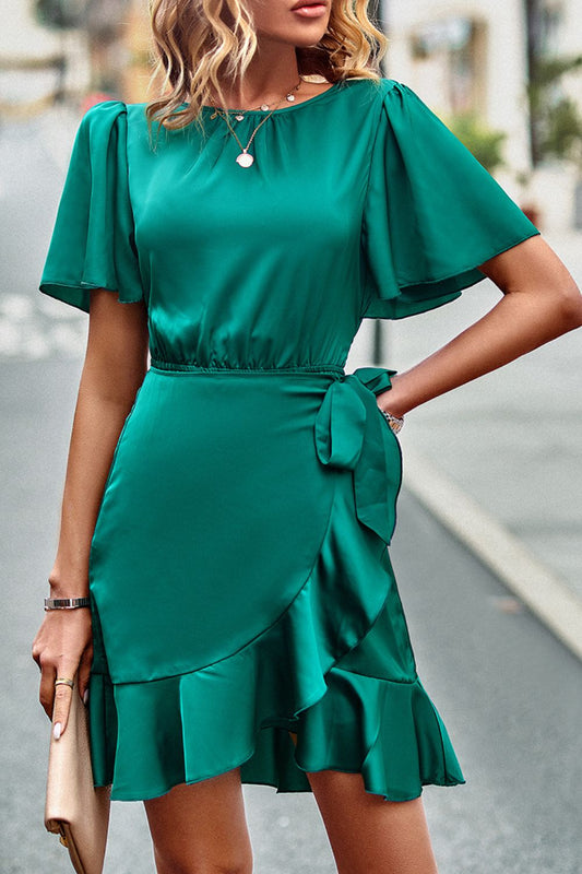 The Forest Green Flutter Sleeve Dress