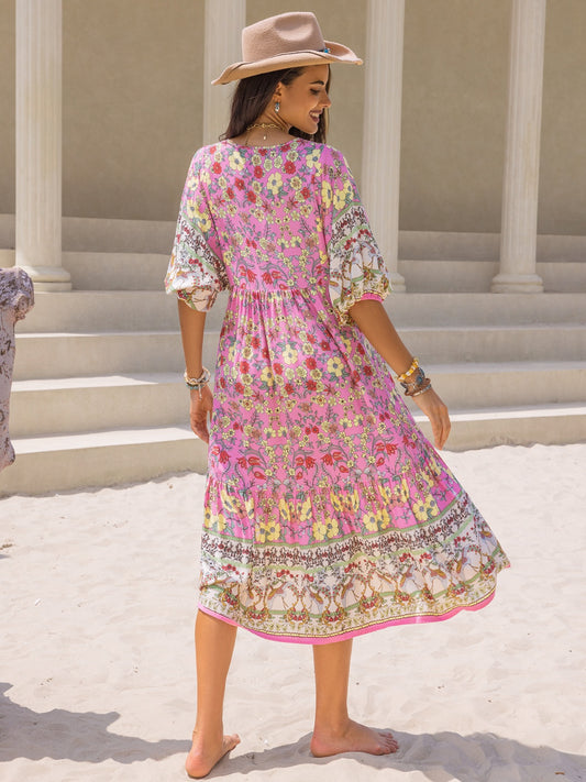 The Boho Balloon Sleeve Midi Dress