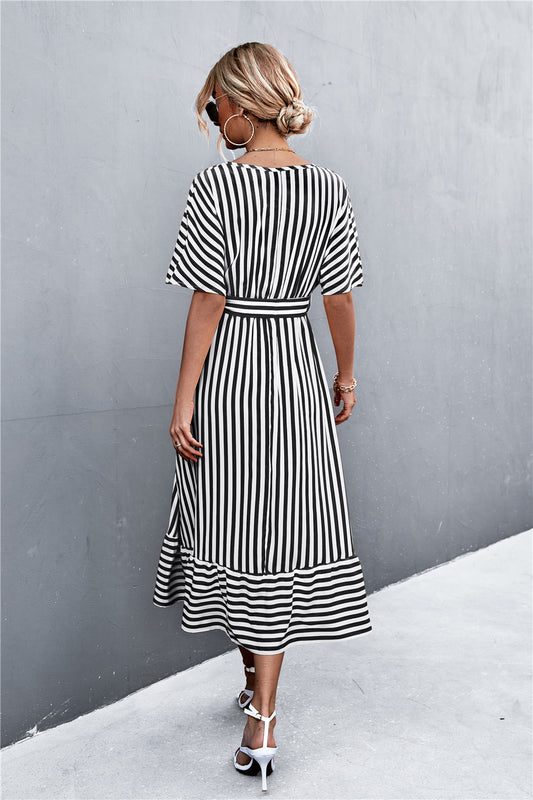 The Striped Tie Belt Midi Dress