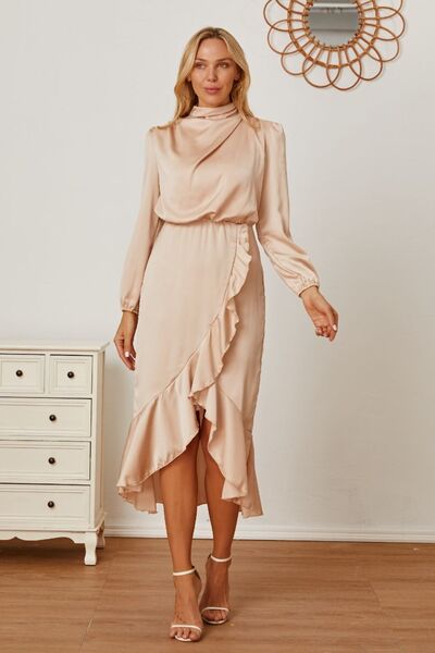 The Mock Neck Ruffled Asymmetrical Dress