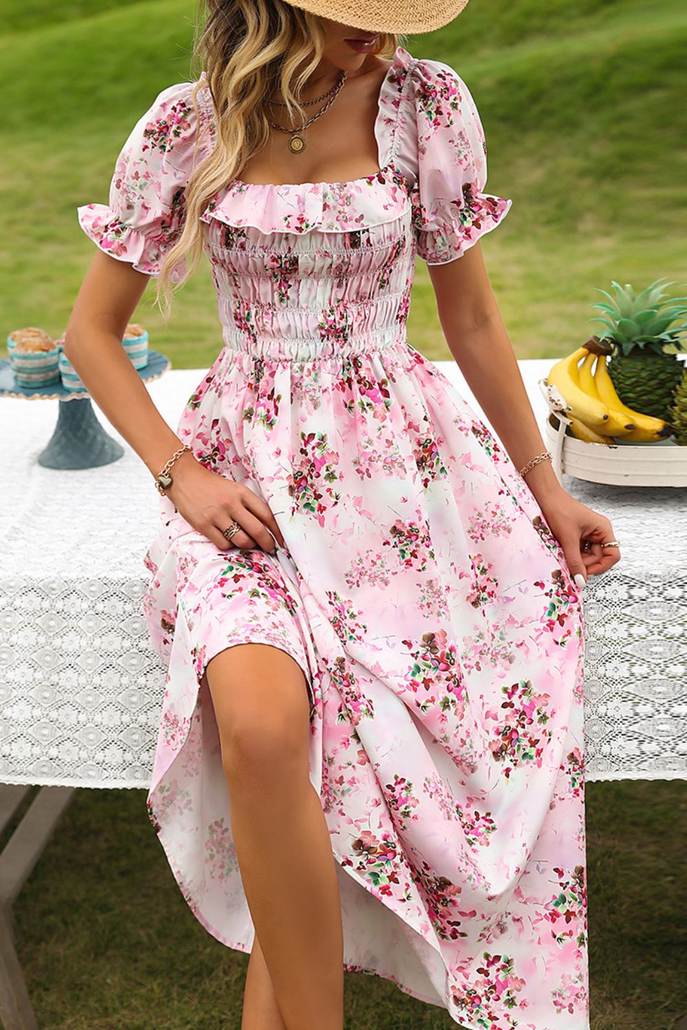 The Sweet Floral Square Neck Midi Dress