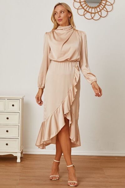 The Mock Neck Ruffled Asymmetrical Dress