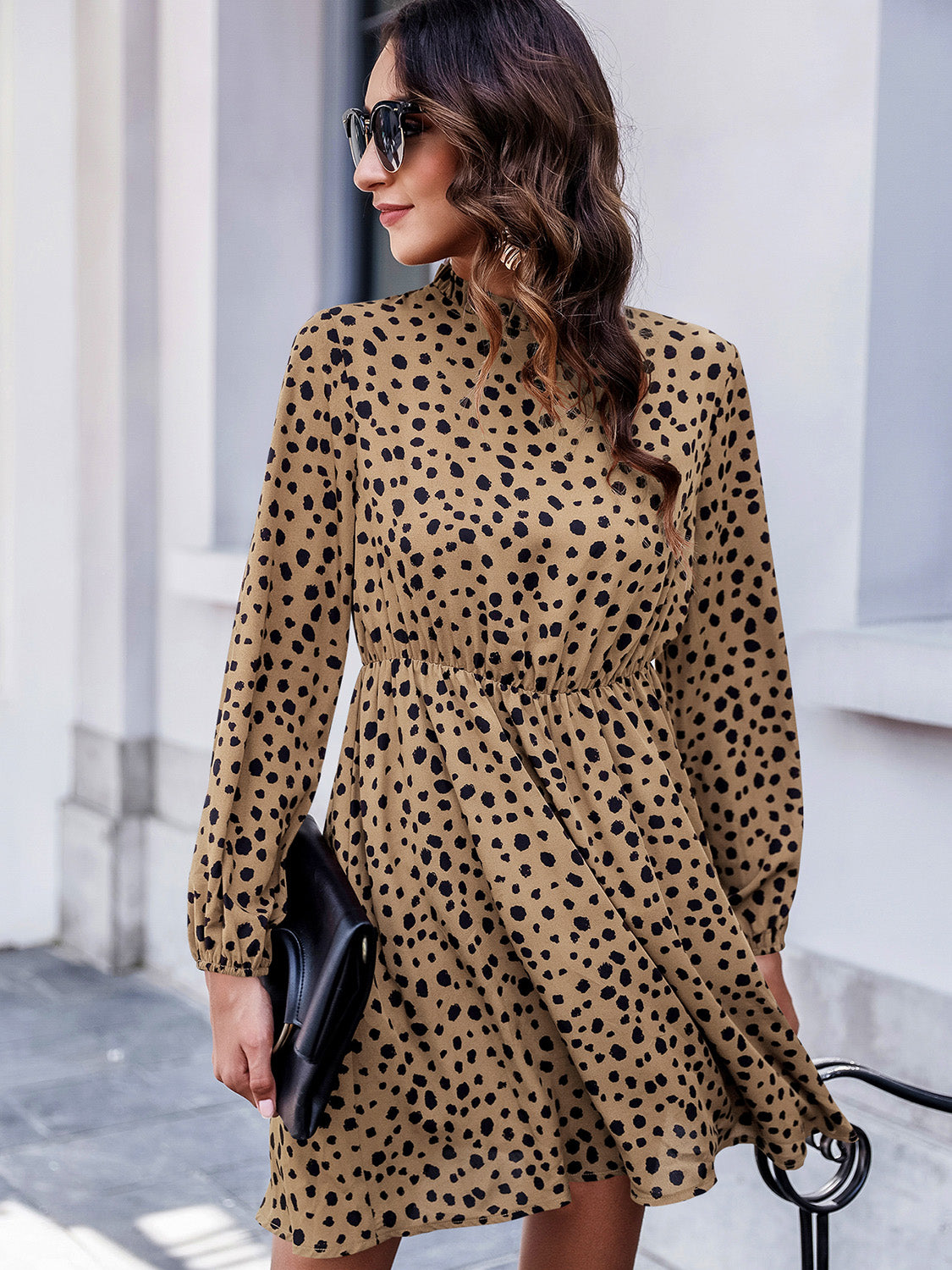 The Printed Camel Long Sleeve Mini Dress