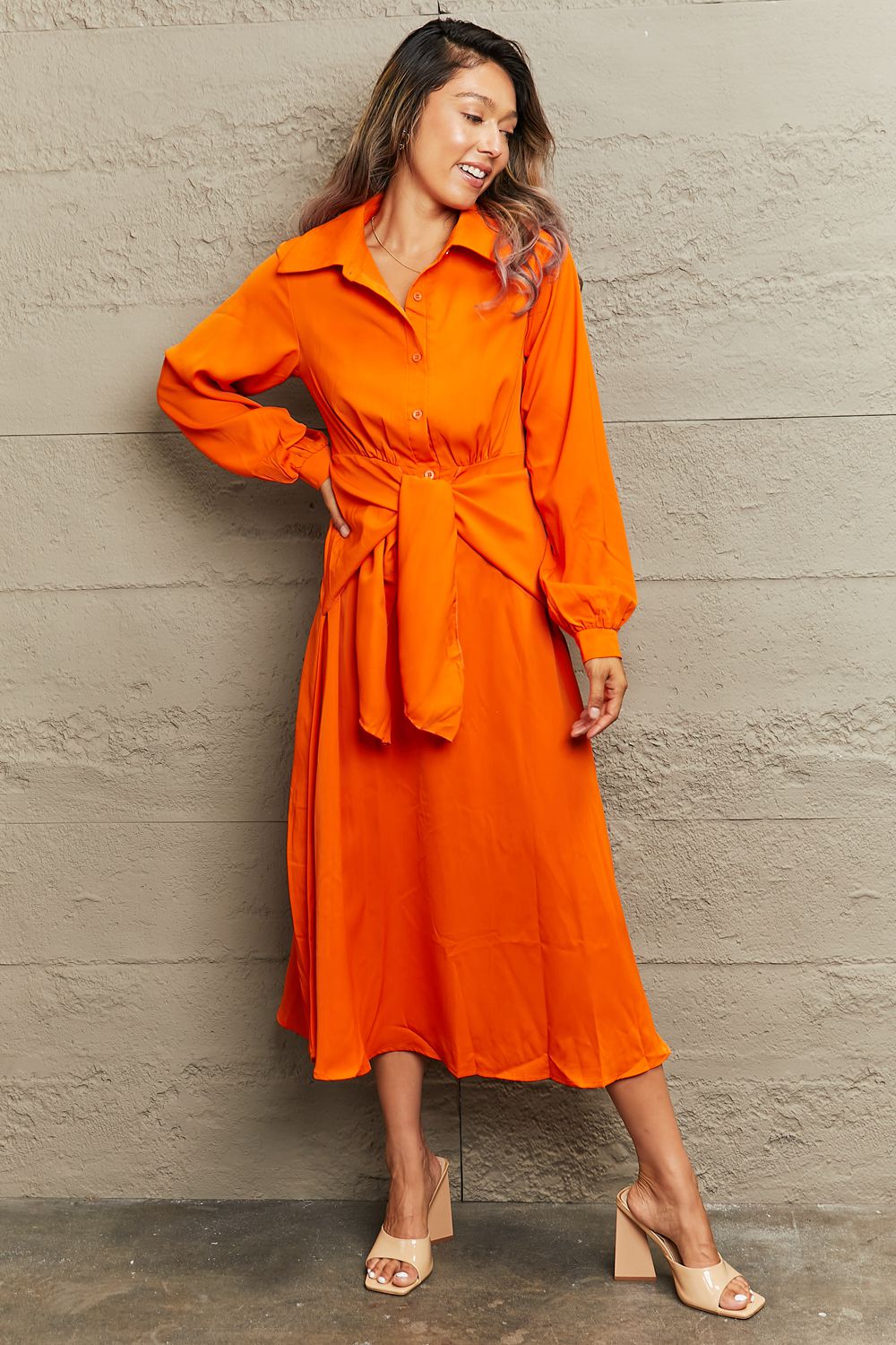 The Collared Neck Twisted Midi Dress