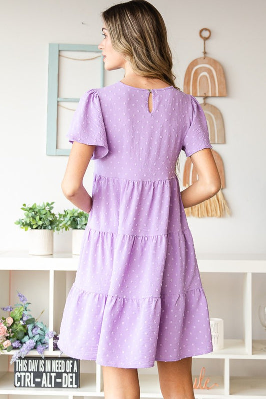The Lilac Swiss Dot Short Sleeve Tiered Dress