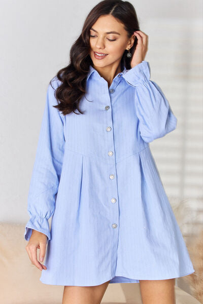 The Basic Button Up Collared Neck Denim Dress