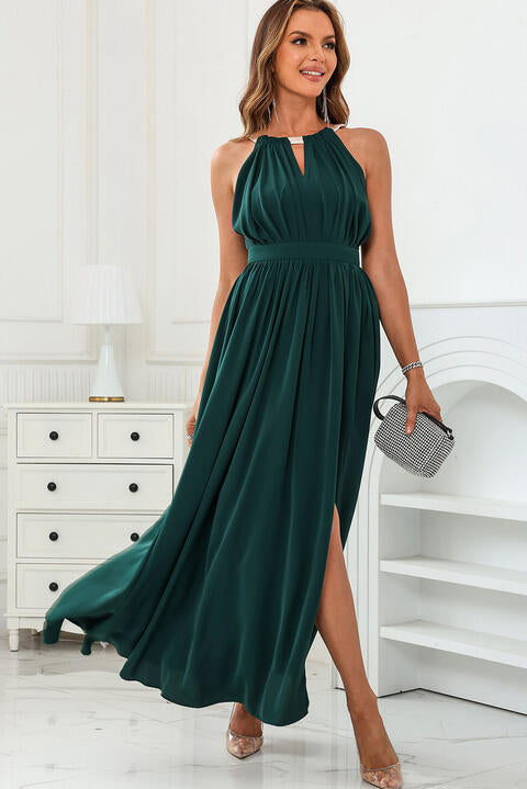The Cutout Ruched Slit Sleeveless Dress