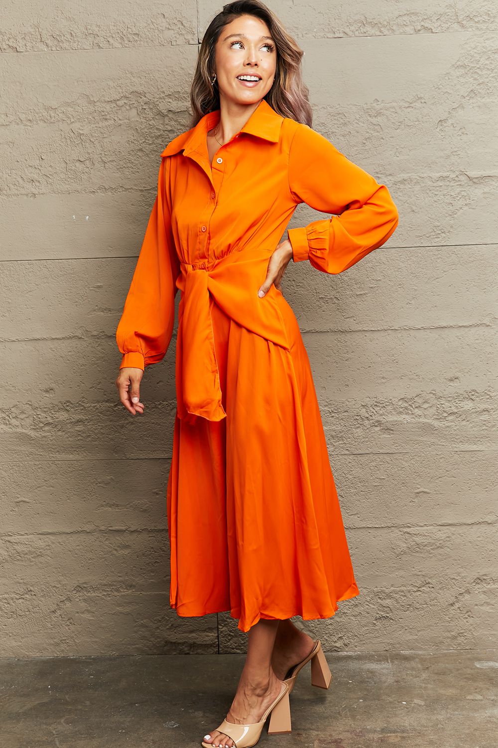 The Collared Neck Twisted Midi Dress