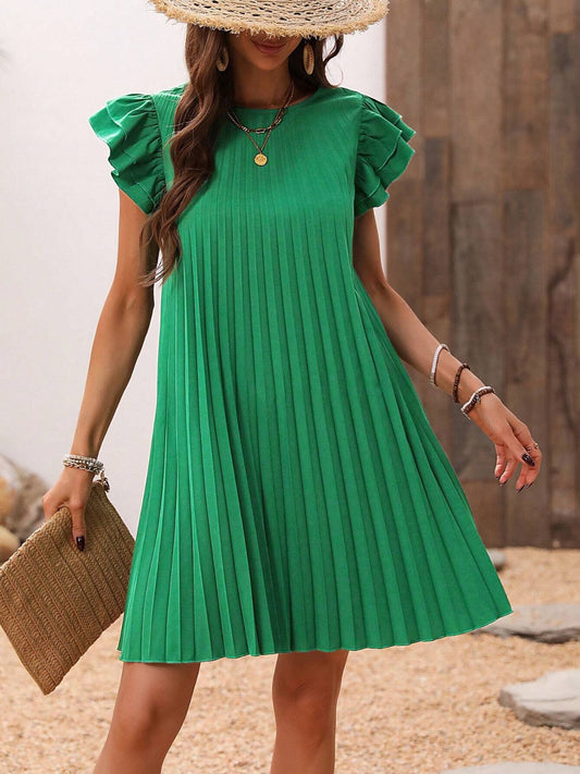 The Pleated Cap Sleeve Mini Dress