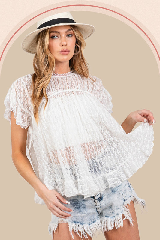 The White Round Neck Lace Blouse