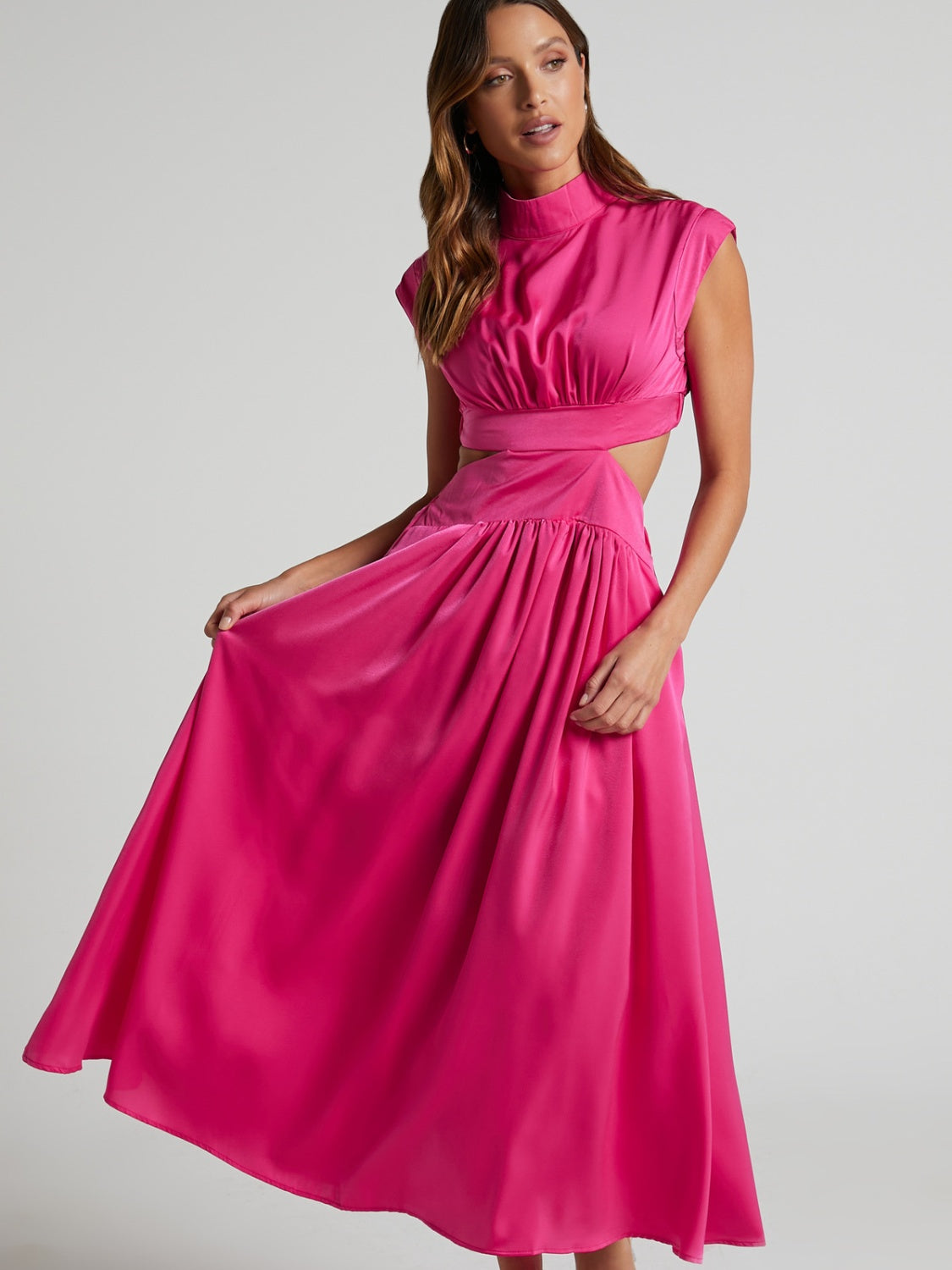 The Cutout Mock Neck Sleeveless Ruched Dress