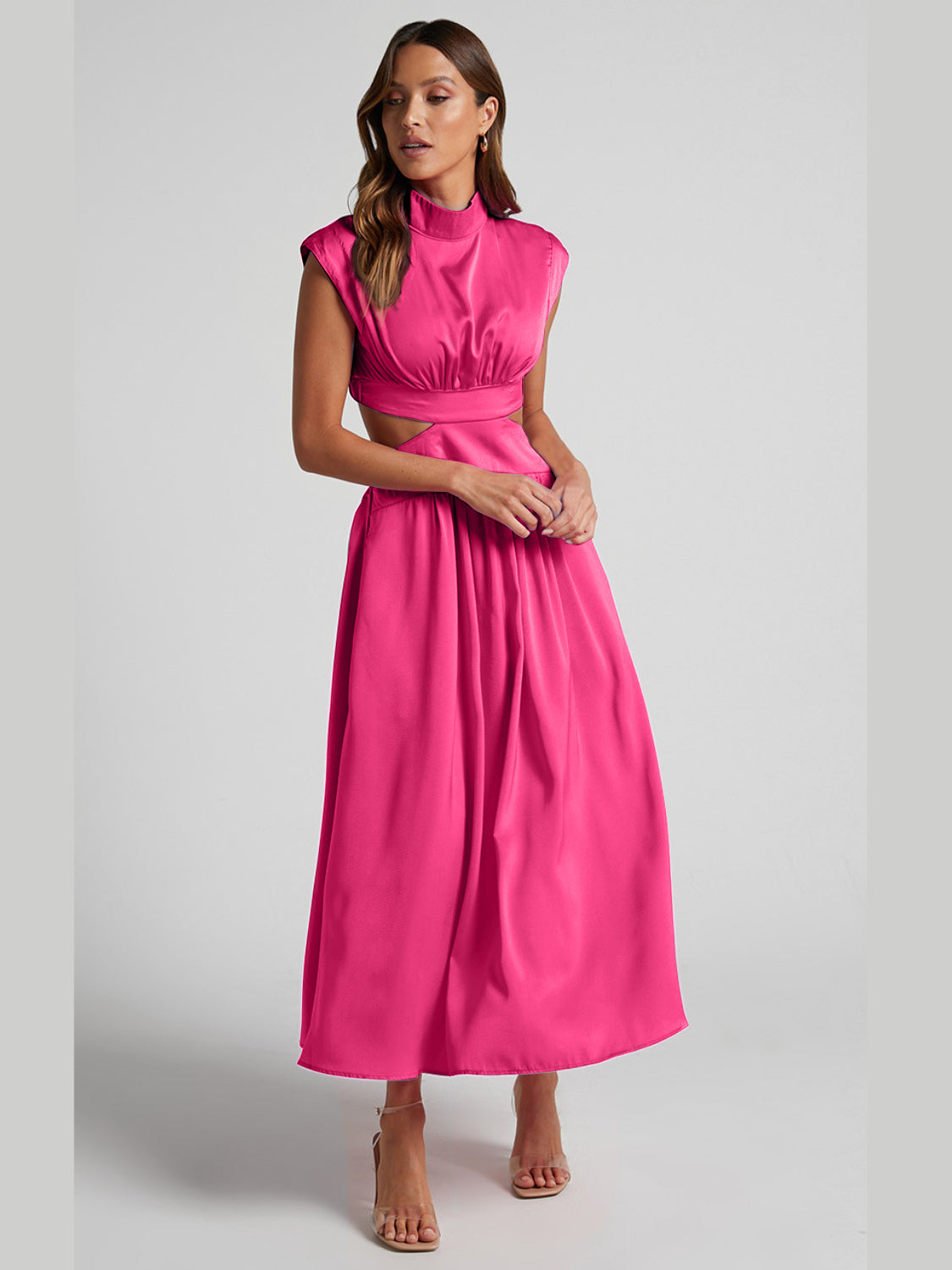 The Cutout Mock Neck Sleeveless Ruched Dress