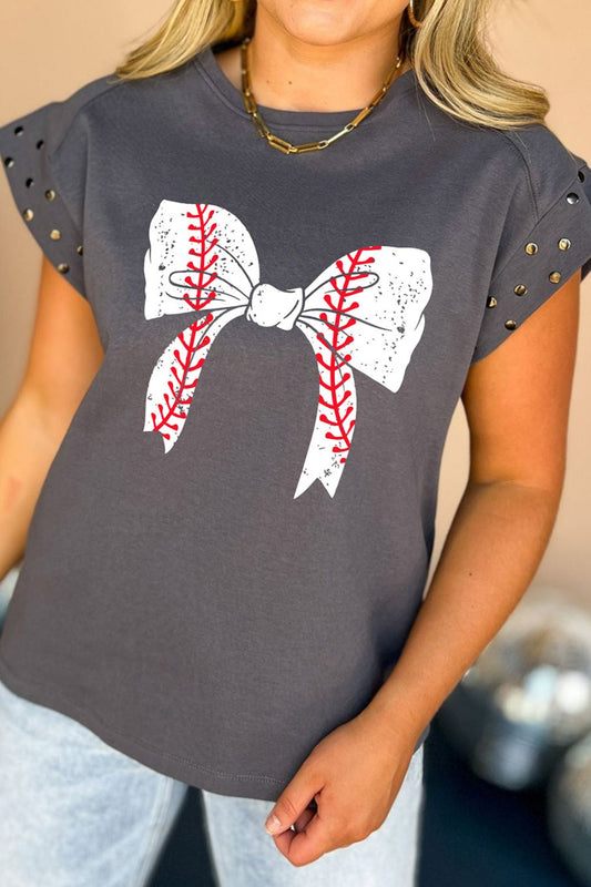 The Studded Baseball Bow Graphic T-Shirt