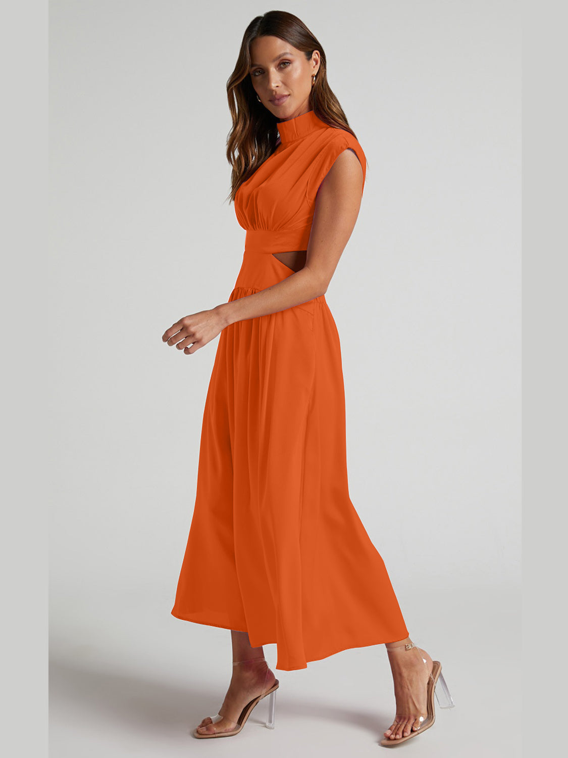 The Cutout Mock Neck Sleeveless Ruched Dress