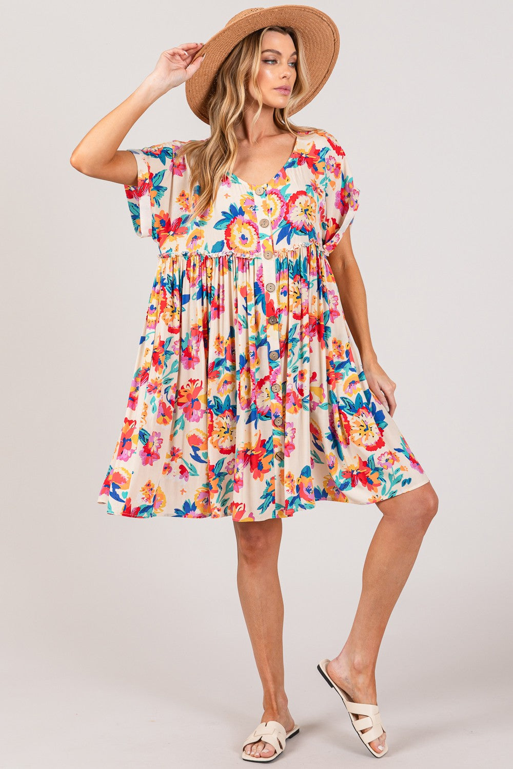 The Floral Button-Down Short Sleeve Dress