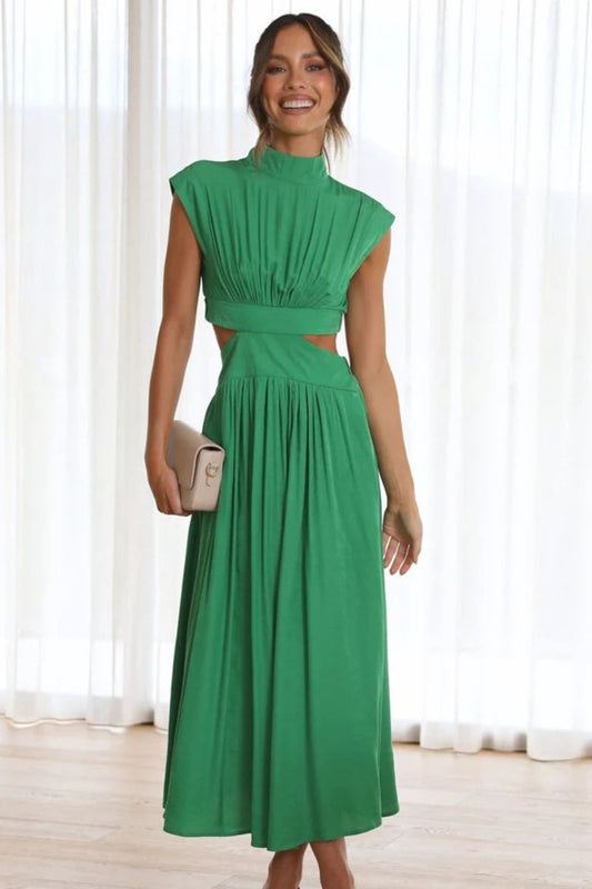 The Cutout Mock Neck Sleeveless Ruched Dress