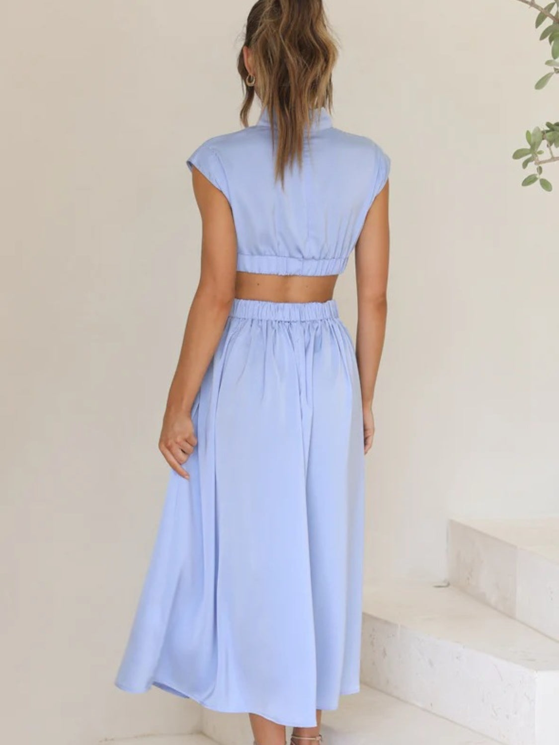 The Cutout Mock Neck Sleeveless Ruched Dress