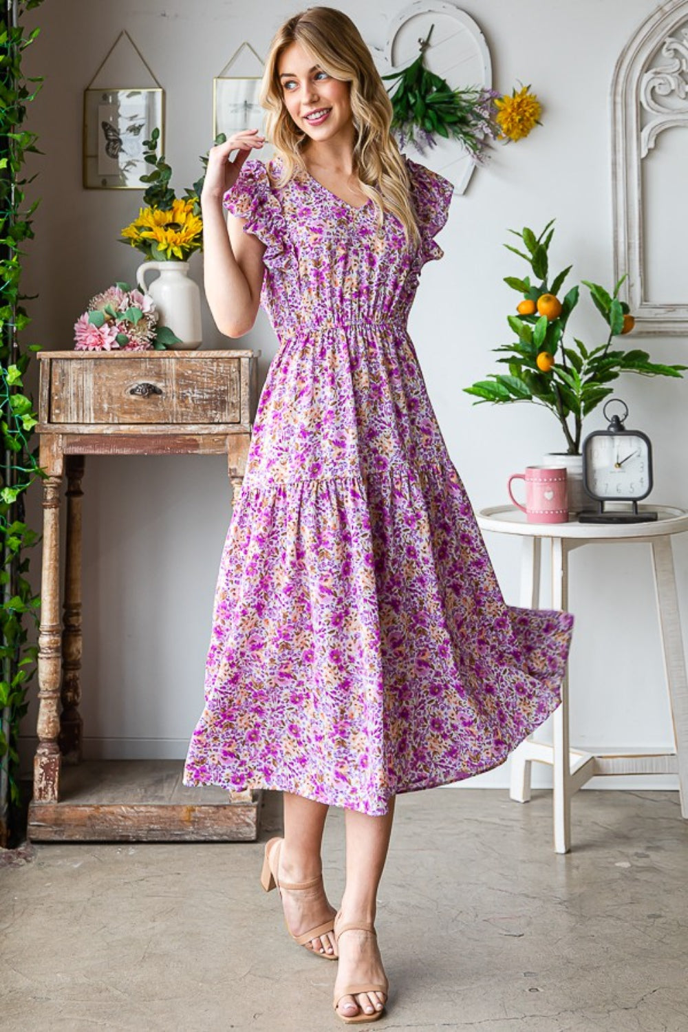 The Lavender Ruffled Midi Dress