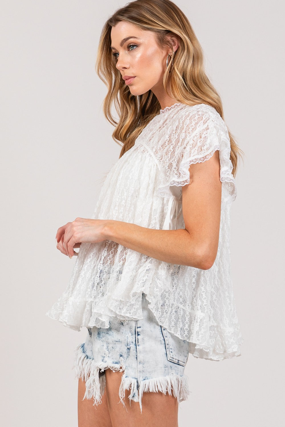 The White Round Neck Lace Blouse