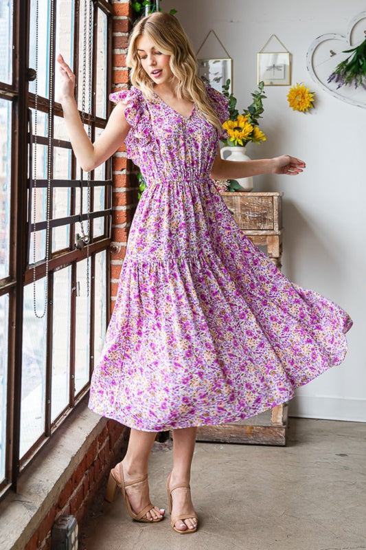 The Lavender Ruffled Midi Dress