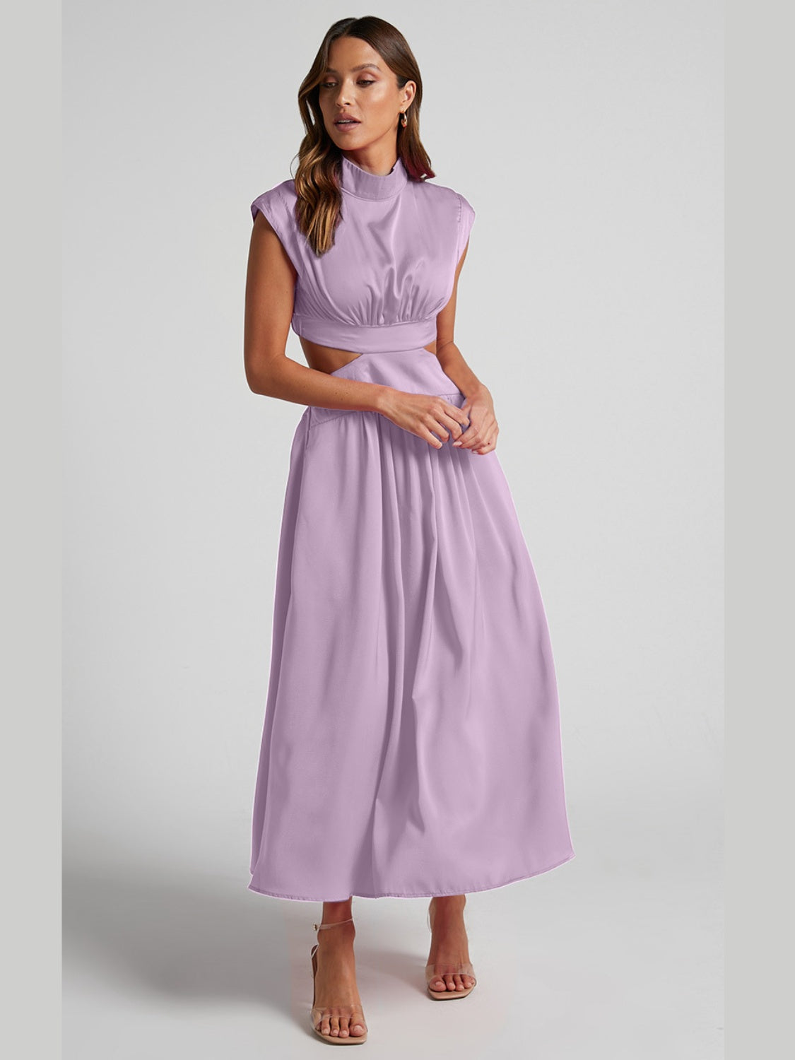 The Cutout Mock Neck Sleeveless Ruched Dress