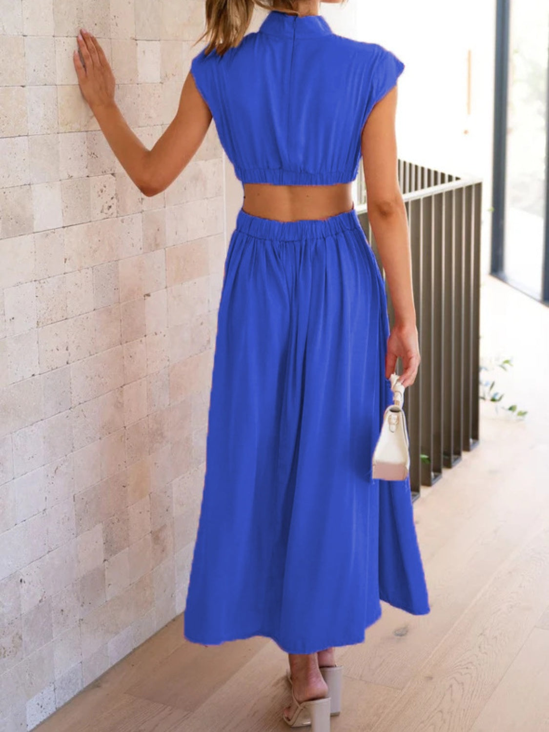 The Cutout Mock Neck Sleeveless Ruched Dress