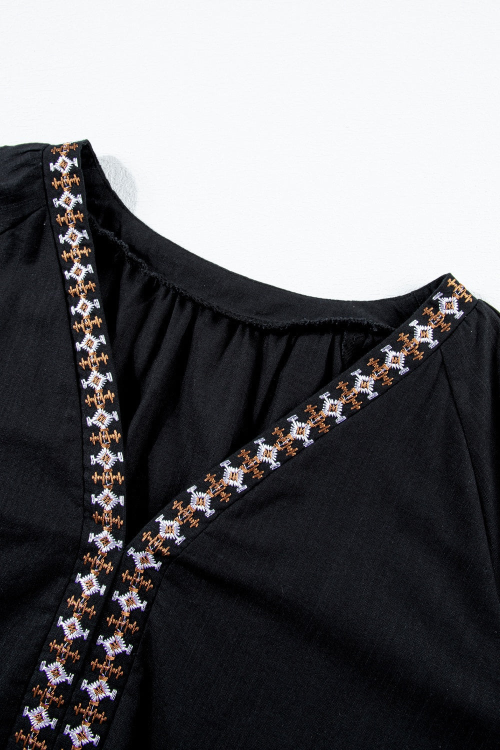 The Black Embroidered Three-Quarter Sleeve Blouse