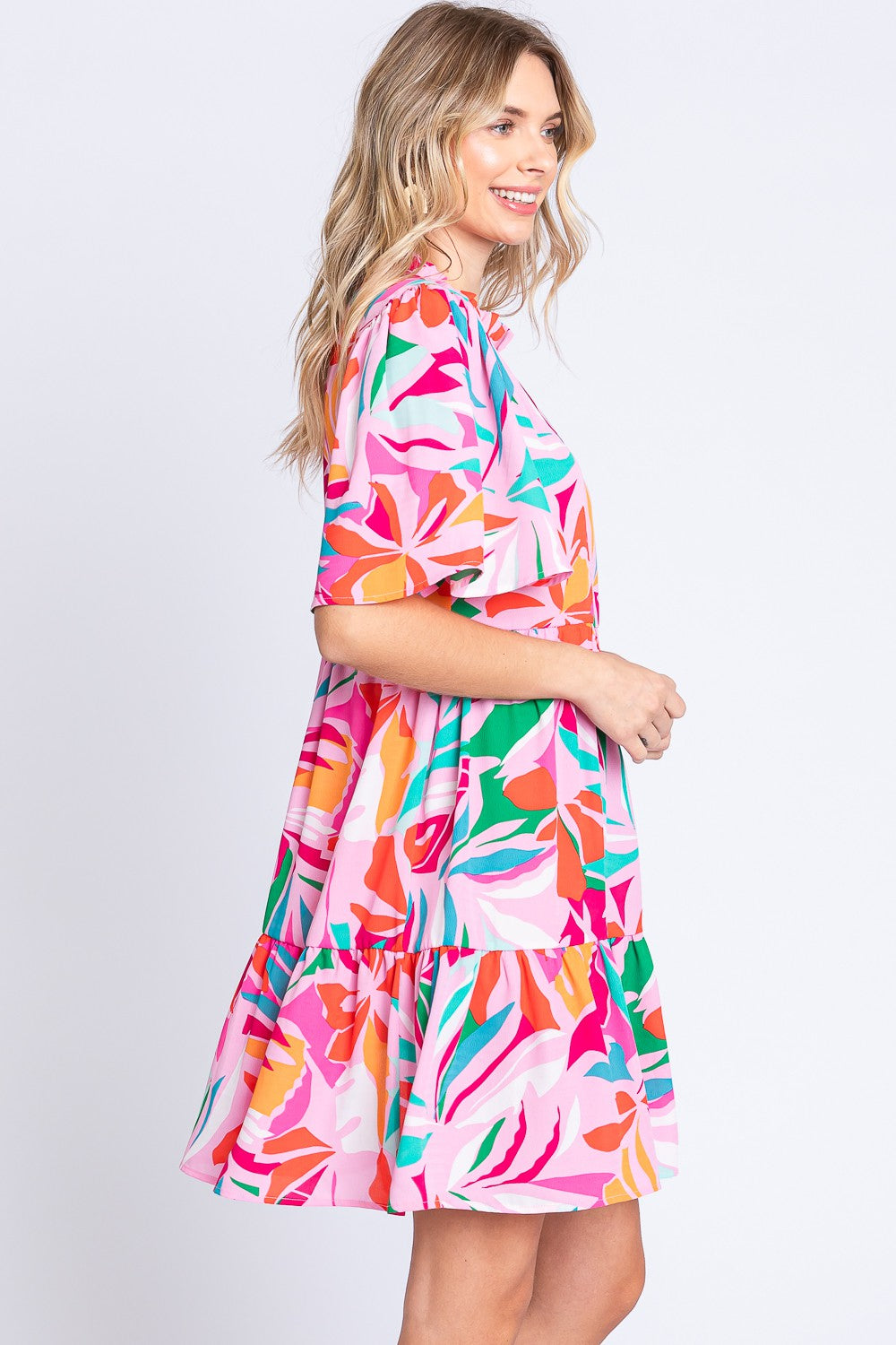 The Bright Floral Ruffled Mini Dress
