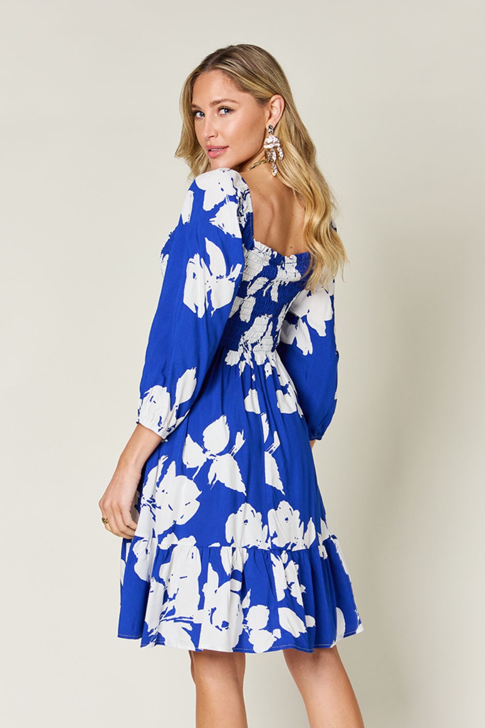 The Royal Floral Ruffle Hem Smocked Dress
