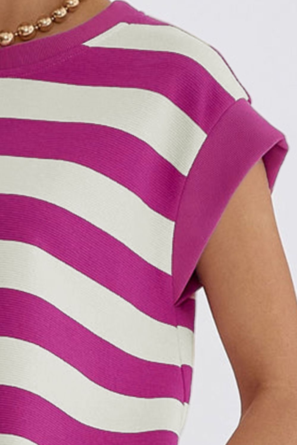 The Magenta Striped Round Neck Cap Sleeve Dress