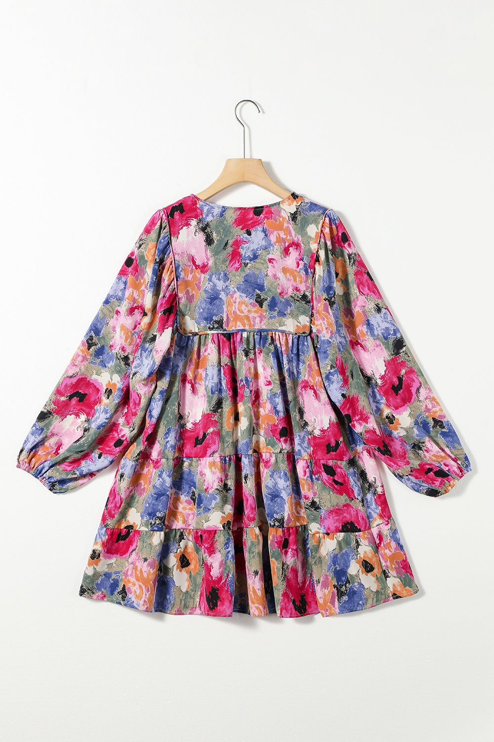 The Floral Tie Neck Long Sleeve Mini Dress