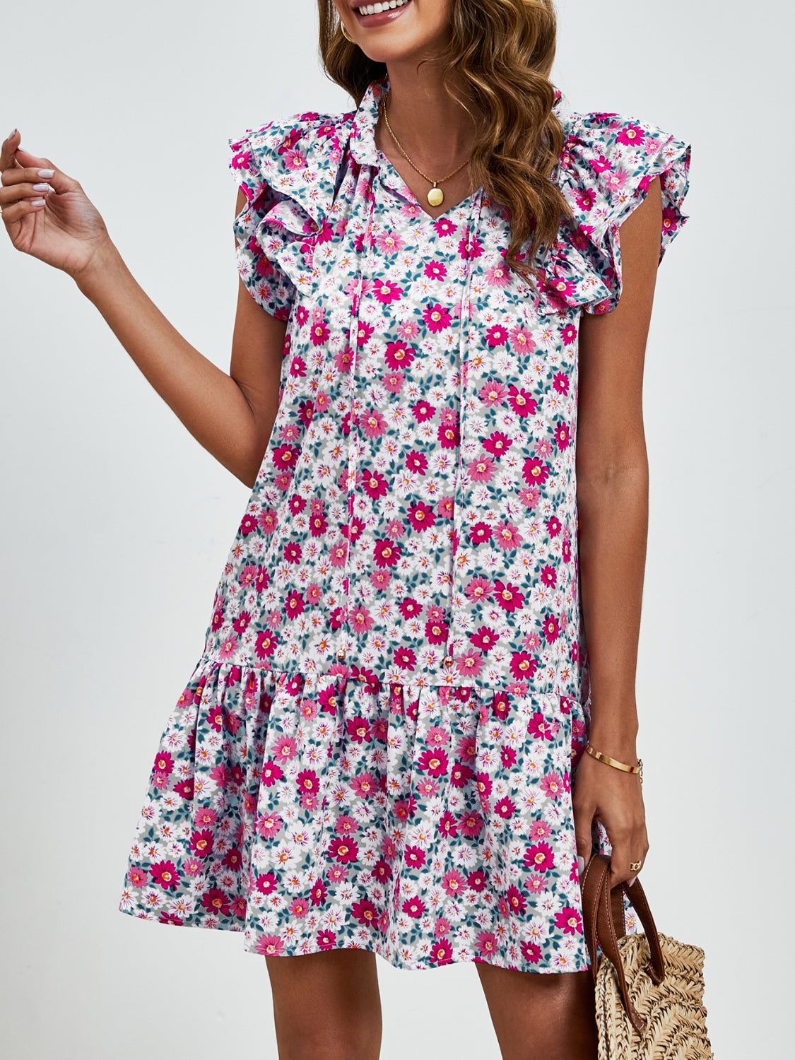 The Floral Cap Sleeve Mini Dress