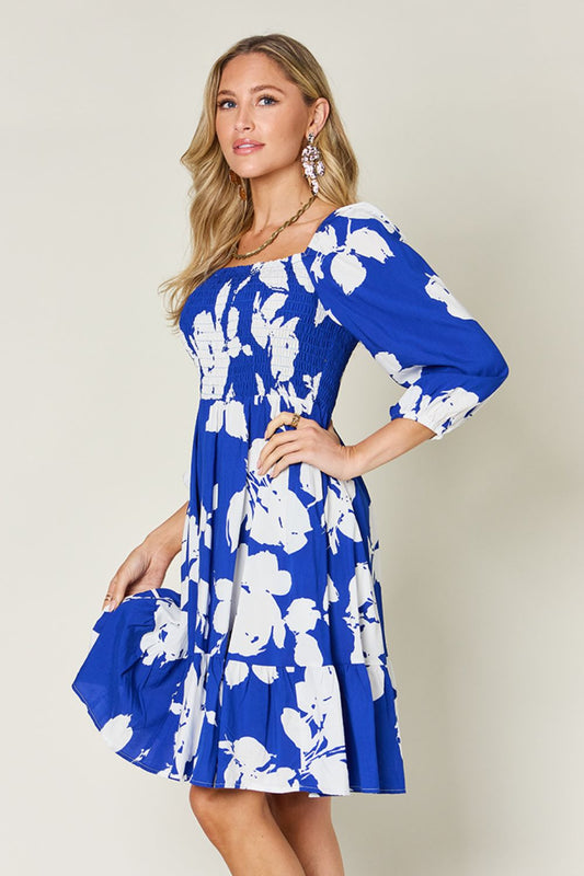 The Royal Floral Ruffle Hem Smocked Dress