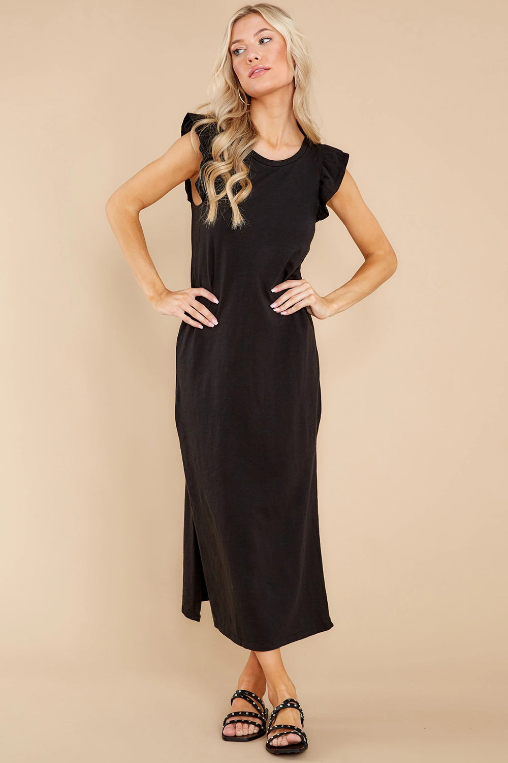 The Ruffled Slit Cap Sleeve Dress